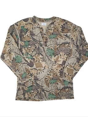Vintage Duofold Henley Shirt Mens L Advantage Camo Long Sleeve Cotton Hunting